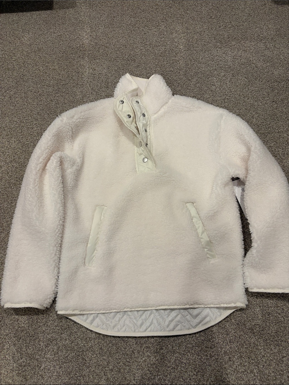 Athleta Ivory Sherpa Snap-Placket Pullover
